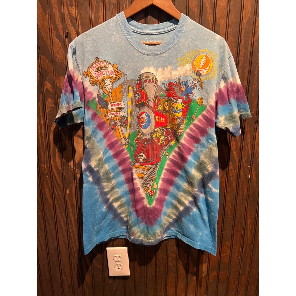 Vintage Grateful Dead Casey Jones Tie Dye Shirt Liquid Blue GDRR Train Large